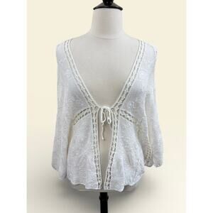 Indigo Thread Co. Cream Boho Tie Front Kimono or Coverup, One Size